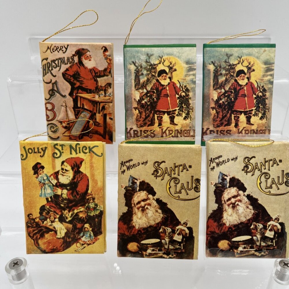 VTG Mighty Midget Miniature Tiny Book Set Of 6 Christmas Books Ornaments 3" x 2"